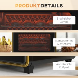 Miniuuni 20 L kiertoilma öljytön friteeraus grillaus leivonta 90–230 °C 1400 W musta/kulta