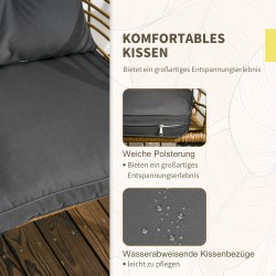 3-osainen bistrosarja ulkokäyttöön, teräsrunko ja PE-punos, 2 lepotuolia ja sivupöytä, 62 x 65 x 78 cm, hiekka/tummanharmaa