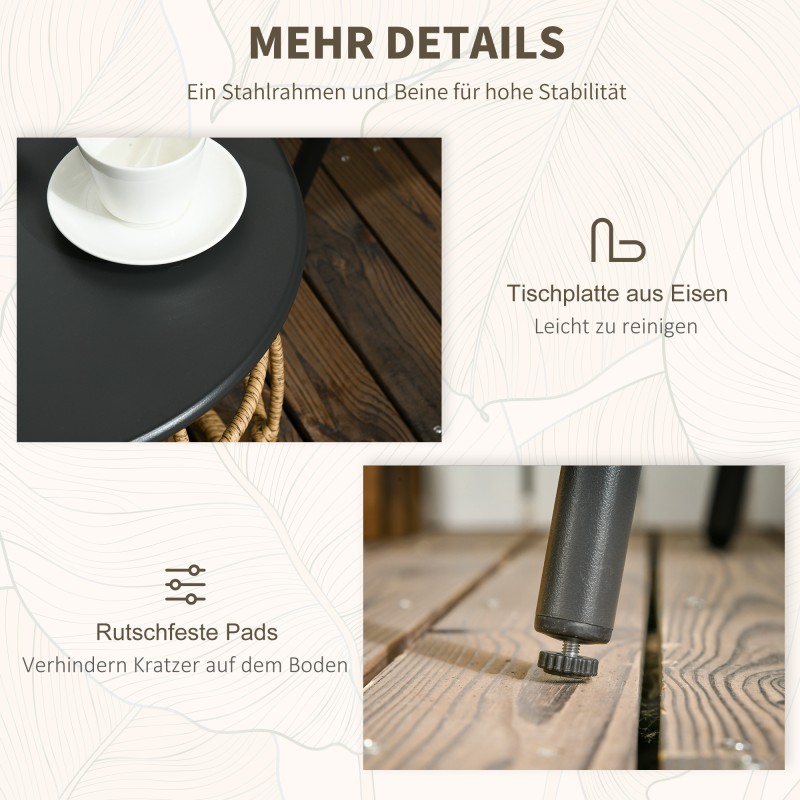 3-osainen bistrosarja ulkokäyttöön, teräsrunko ja PE-punos, 2 lepotuolia ja sivupöytä, 62 x 65 x 78 cm, hiekka/tummanharmaa