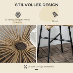 Puutarhapöytä boho-tyyliin ulkokäyttöön, PE-rottinki ja karkaistu lasi, 50 x 50 x 50 cm, beige