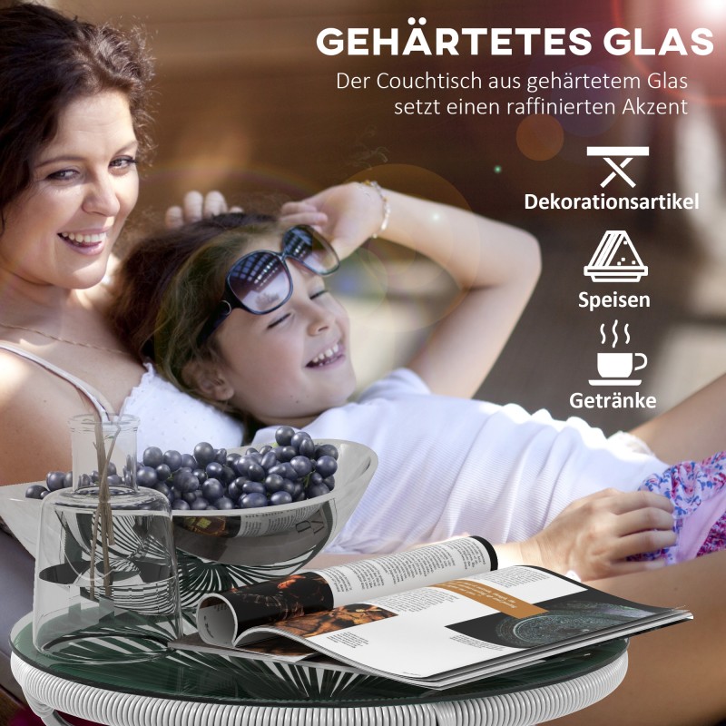 Ulkosivupöytä boho-tyyliin, PE-rottinki ja karkaistu lasi, 50 x 50 x 50 cm, harmaa