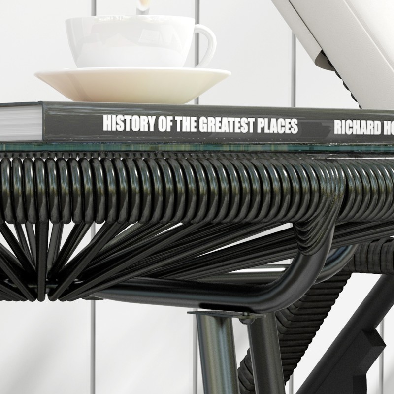 Ulkosivupöytä boho-tyyliin, PE-rottinki ja karkaistu lasi, 50 x 50 x 50 cm, musta