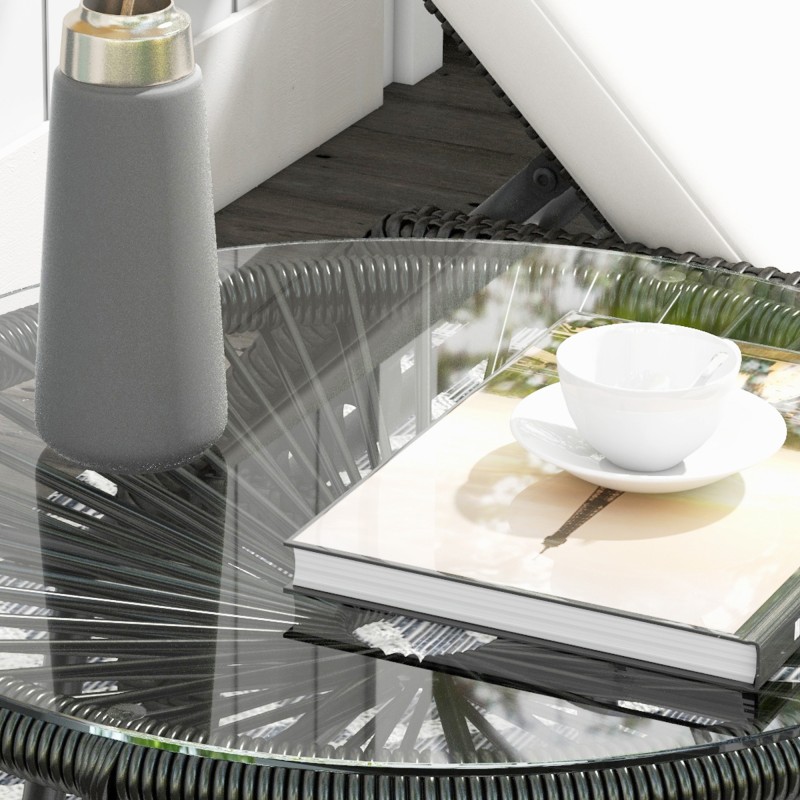 Ulkosivupöytä boho-tyyliin, PE-rottinki ja karkaistu lasi, 50 x 50 x 50 cm, musta