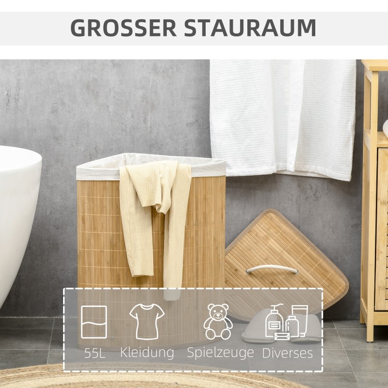 Pyykkikori kannella ja irrotettavalla sisäpussilla 55 L bambu luonnonvärinen