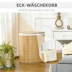 Pyykkikori kannella ja irrotettavalla sisäpussilla 55 L bambu luonnonvärinen
