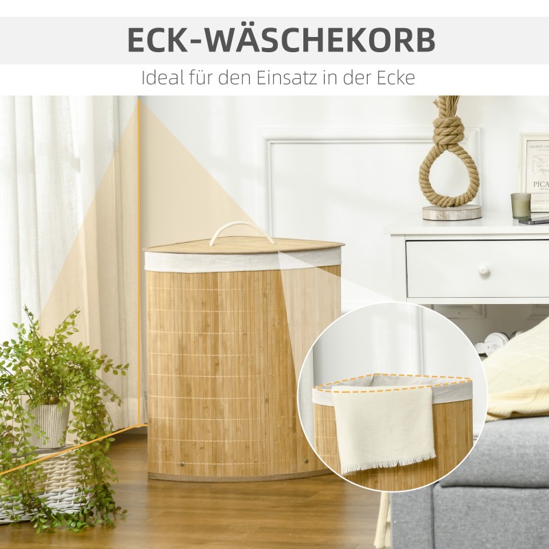 Pyykkikori kannella ja irrotettavalla sisäpussilla 55 L bambu luonnonvärinen