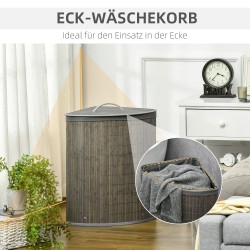 Pyykkikori kannella ja irrotettavalla sisäpussilla, bambu, 55 l, harmaa