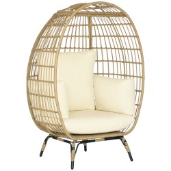 Korituoli ulkokäyttöön teräsrungolla ja pehmeillä tyynyillä rattanlook 105 x 90 x 148 cm khaki beige