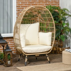 Korituoli ulkokäyttöön teräsrungolla ja pehmeillä tyynyillä, rattanlook, 105 x 90 x 148 cm, khaki/beige