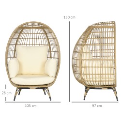 Korituoli ulkokäyttöön teräsrungolla ja pehmeillä tyynyillä, rattanlook, 105 x 90 x 148 cm, khaki/beige