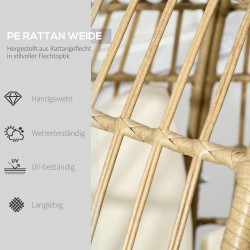 Korituoli ulkokäyttöön teräsrungolla ja pehmeillä tyynyillä, rattanlook, 105 x 90 x 148 cm, khaki/beige