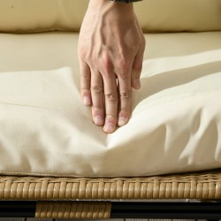 Korituoli ulkokäyttöön teräsrungolla ja pehmeillä tyynyillä, rattanlook, 105 x 90 x 148 cm, khaki/beige