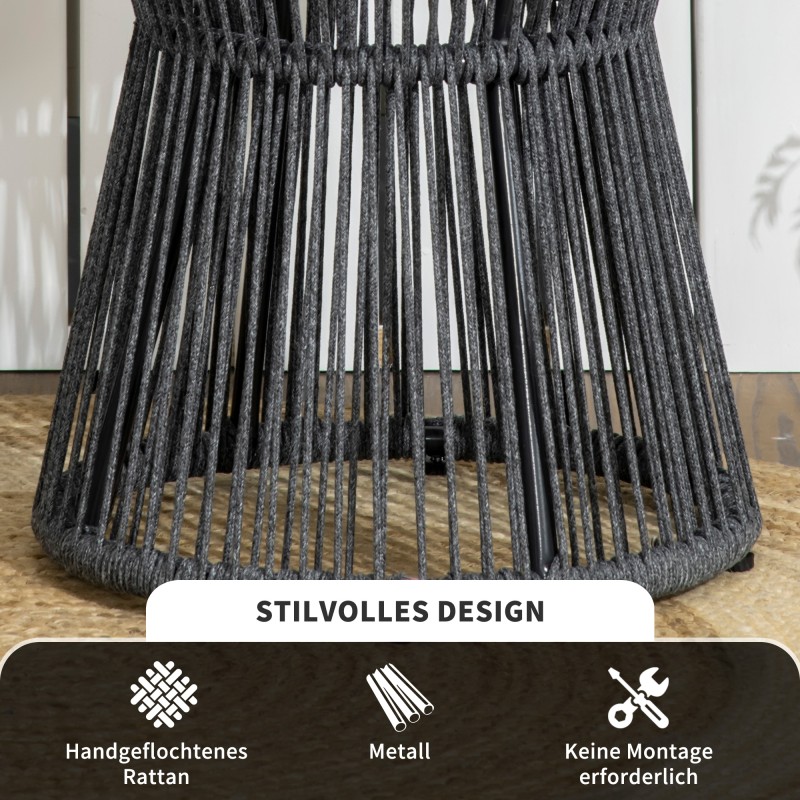 Boho-tyylinen puutarhapöytä ulkokäyttöön, PE-rottinki, 39 x 39 x 49 cm, tummanharmaa/luonnonväri