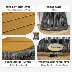 Boho-tyylinen puutarhapöytä ulkokäyttöön, PE-rottinki, 39 x 39 x 49 cm, tummanharmaa/luonnonväri