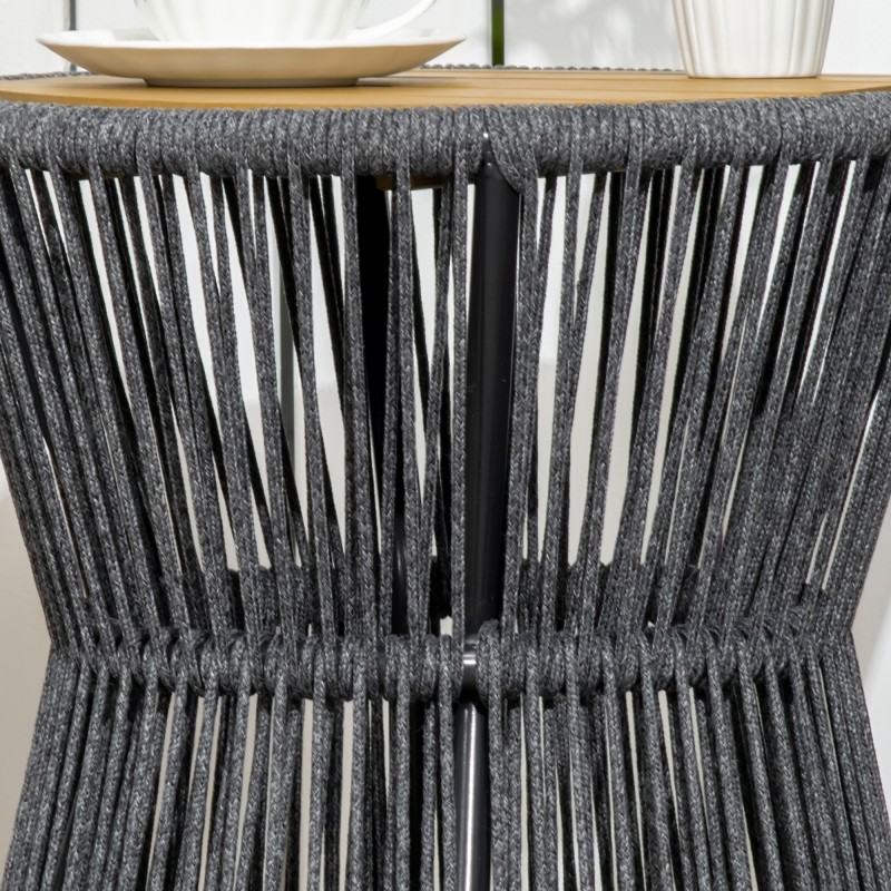 Boho-tyylinen puutarhapöytä ulkokäyttöön, PE-rottinki, 39 x 39 x 49 cm, tummanharmaa/luonnonväri