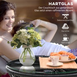 Puutarhasivupöytä boho-tyyli PE-rottinki ja karkaistu lasi 40 x 40 x 42 cm musta