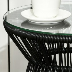 Puutarhasivupöytä boho-tyyli PE-rottinki ja karkaistu lasi 40 x 40 x 42 cm musta