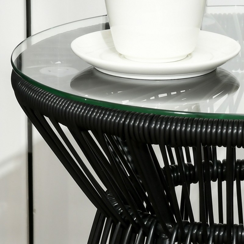 Puutarhasivupöytä boho-tyyli PE-rottinki ja karkaistu lasi 40 x 40 x 42 cm musta