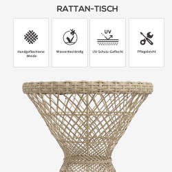 Boho sivupöytä ulkokäyttöön, teräs ja PE-rottinki, lasikansi, Ø45 x 52 cm, vaaleanruskea