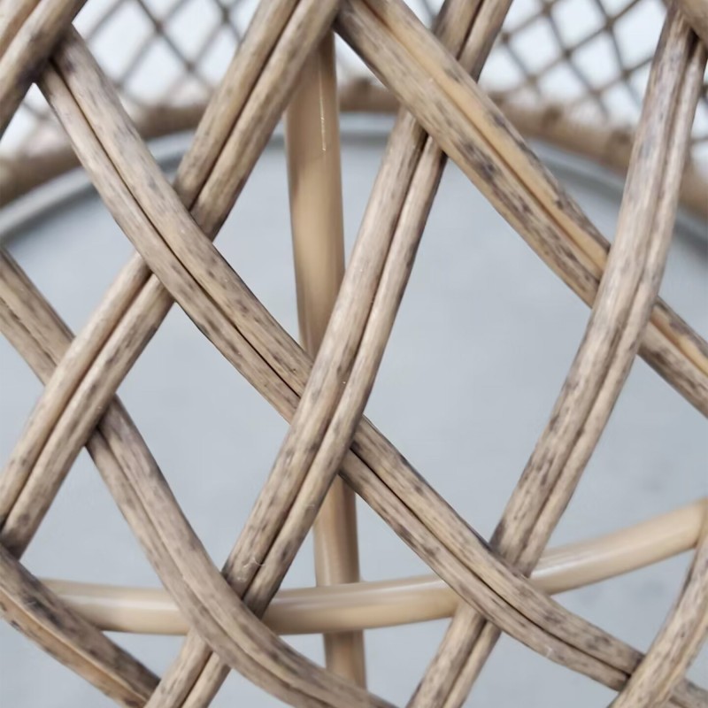 Boho sivupöytä ulkokäyttöön, teräs ja PE-rottinki, lasikansi, Ø45 x 52 cm, vaaleanruskea