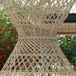 Boho sivupöytä ulkokäyttöön, teräs ja PE-rottinki, lasikansi, Ø45 x 52 cm, vaaleanruskea