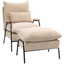 Nojatuoli ja rahi säädettävä recliner vakosametti teräsrunko 68 x 91 5 x 88 cm beige