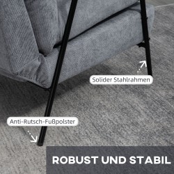 Nojatuoli ja rahi, recliner, cord-verhoilu, teräsrunko, 68 x 91,5 x 88 cm, vaaleanharmaa