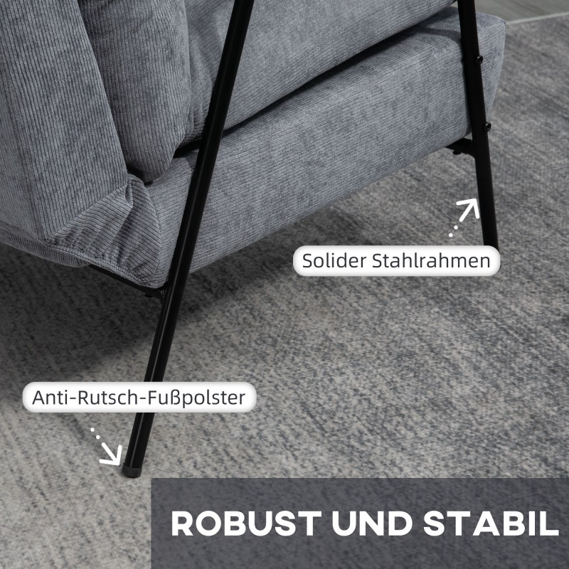 Nojatuoli ja rahi, recliner, cord-verhoilu, teräsrunko, 68 x 91,5 x 88 cm, vaaleanharmaa