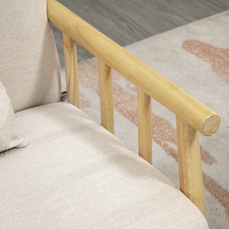 2-istuttava sohva, puurunko, kangasverhoilu pellavapinta, 123 x 69 x 74 cm, beige