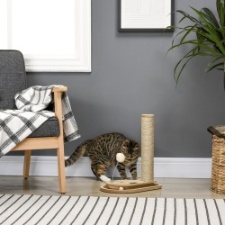 Kissanpentujen raapimispuu leluilla ja palloradalla, juutti, 35 x 23 x 40 cm, luonnonväri