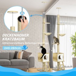 Kissan raapimispuu katonrajaan asti 40 x 40 x 240–260 cm vaaleanruskea/beige