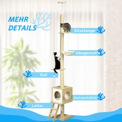 Kissan raapimispuu katonrajaan asti 40 x 40 x 240–260 cm vaaleanruskea/beige