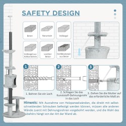 Raapimapuu kattoon asti, säädettävä 225–255 cm, useita tasoja ja riippumatto, harmaa