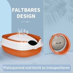 Kissanvessa kannella ja hiekkalapiolla, muovia, koko 52 x 41 x 38 cm, valkoinen/oranssi, enintään 5 kg kissoille