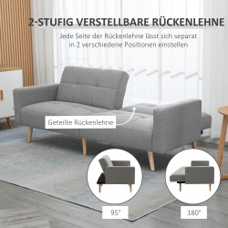 Vuodesohva 2-istuttava 2-in-1, lepotuoli ja sänky, 205 x 88 cm, harmaa pellavapintainen kangas