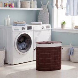 Pyykkikori bambu 100 l kahdella lokerolla kansi ruskea