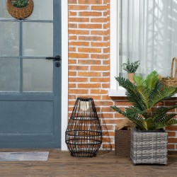 Aurinkokäyttöinen ulkovalaisin puutarhaan, rottinkipunos, IP44, lämmin valkoinen LED, musta, 34 x 34 x 56 cm