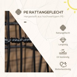 Aurinkokäyttöinen ulkovalaisin puutarhaan, rottinkipunos, IP44, lämmin valkoinen LED, musta, 34 x 34 x 56 cm