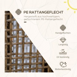 Aurinkokäyttöinen ulkovalaisin rottinkimaisella punoksella IP44, lämmin valkoinen LED, 15,5 x 15,5 x 46 cm, musta/hiekka