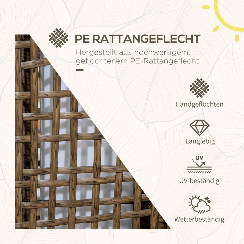 Aurinkokäyttöinen ulkovalaisin rottinkimaisella punoksella IP44, lämmin valkoinen LED, 15,5 x 15,5 x 46 cm, musta/hiekka