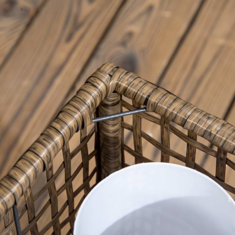 Aurinkokäyttöinen ulkovalaisin rottinkimaisella punoksella IP44, lämmin valkoinen LED, 15,5 x 15,5 x 46 cm, musta/hiekka