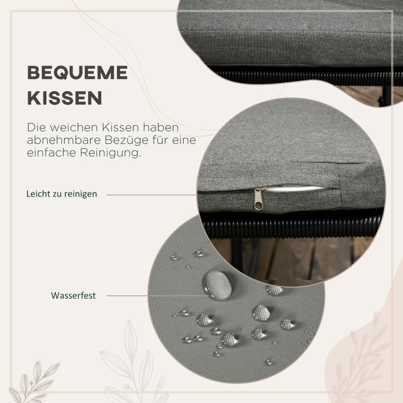 Ulkoruokailuryhmä 5 osaa, polyrottinki, teräsrunko, pöytä ja 4 nojatuolia, musta/harmaa