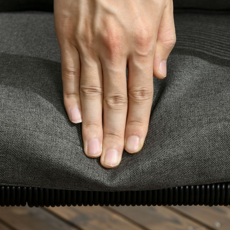 Ulkoruokailuryhmä 5 osaa, polyrottinki, teräsrunko, pöytä ja 4 nojatuolia, musta/harmaa