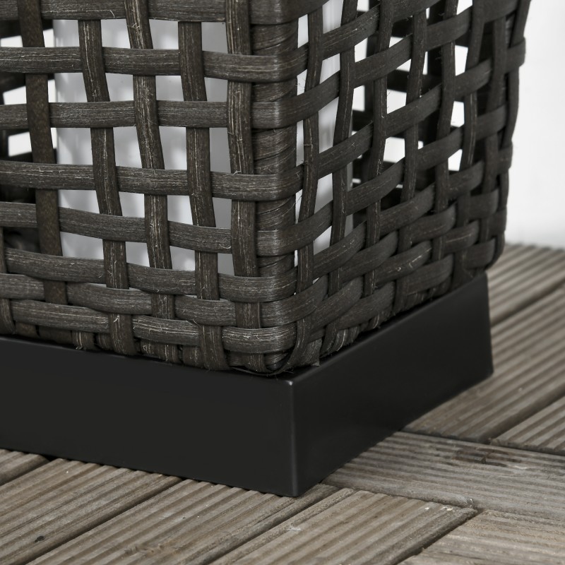 Aurinkokäyttöinen lattiavalaisin ulkokäyttöön, rottinkityylinen teräsrunko, IP44, 78 cm, musta/harmaa