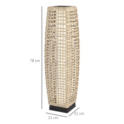 Aurinkokäyttöinen lattiavalaisin ulkokäyttöön, rottinkityyli, teräsrunko, IP44, 21 x 21 x 78 cm, musta/naturaalisävy