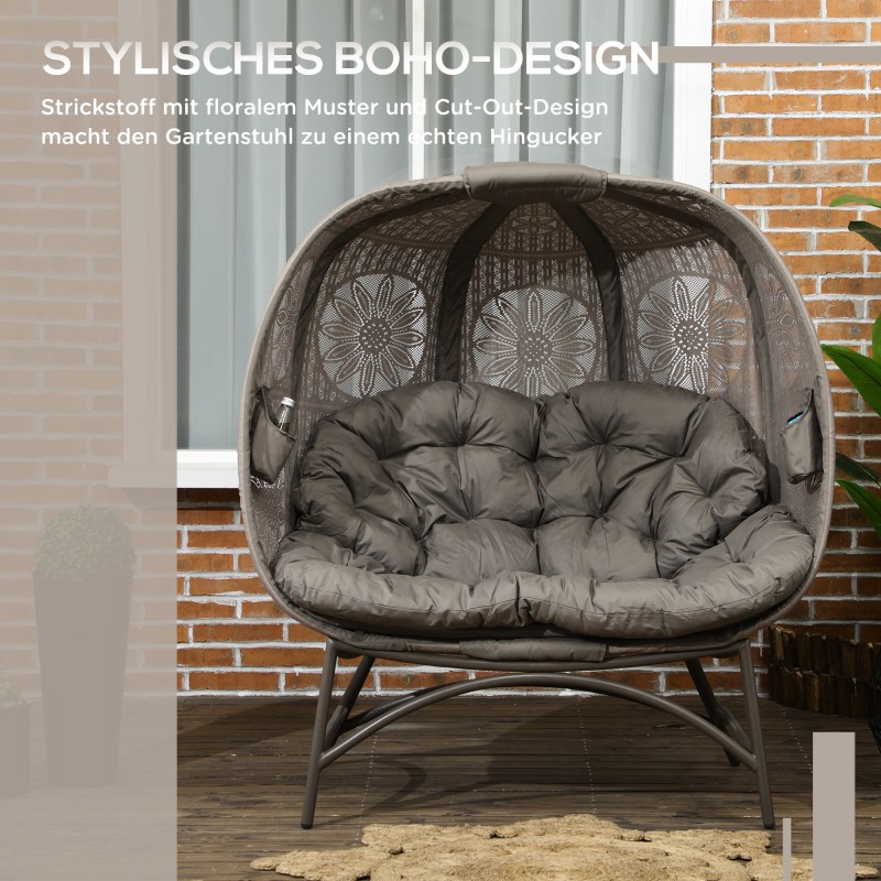 Kahden hengen taitettava puutarhatuoli teräsrungolla, istuinpehmusteella, 126 x 75 x 142 cm, hiekanruskea