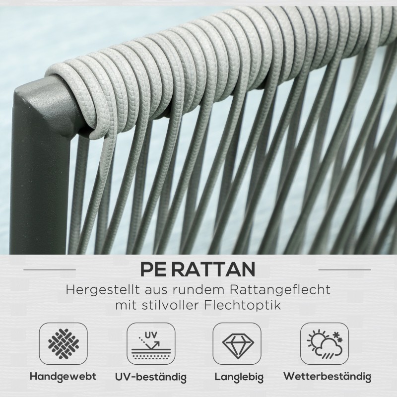Rottinkinen puutarhan sohvaryhmä 4 hengelle, alumiinirunko, 4-osainen, musta/harmaa/sininen