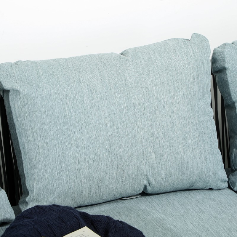 Rottinkinen puutarhan sohvaryhmä 4 hengelle, alumiinirunko, 4-osainen, musta/harmaa/sininen