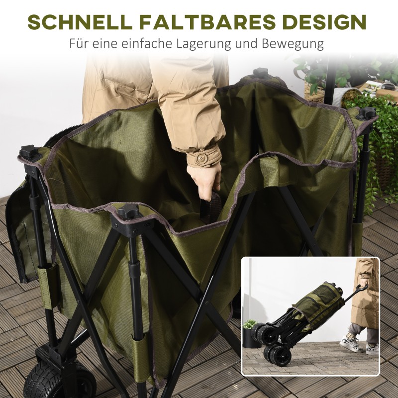 Taitettava vetokärry, teräsrunko, 200 l, kantavuus 120 kg, vihreä