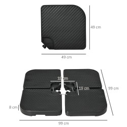 Sivuvarjon jalustan painolevysarja HDPE 100 x 100 x 8 cm 4-osainen musta